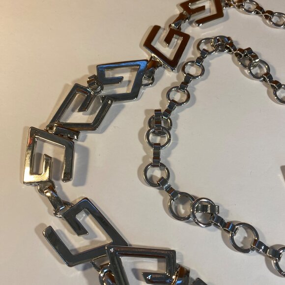 Ashley Stewart Silver-Tone Chain Belt With Geometric Detailing & Lobster Clasp C - Picture 3 of 6